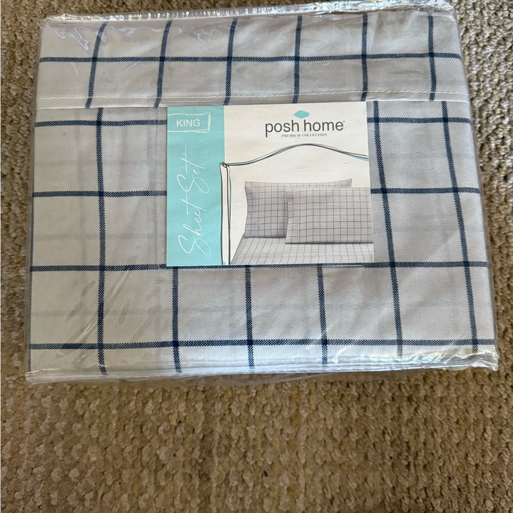 Modern Gray and Blue Plaid Bedding King size Sheets